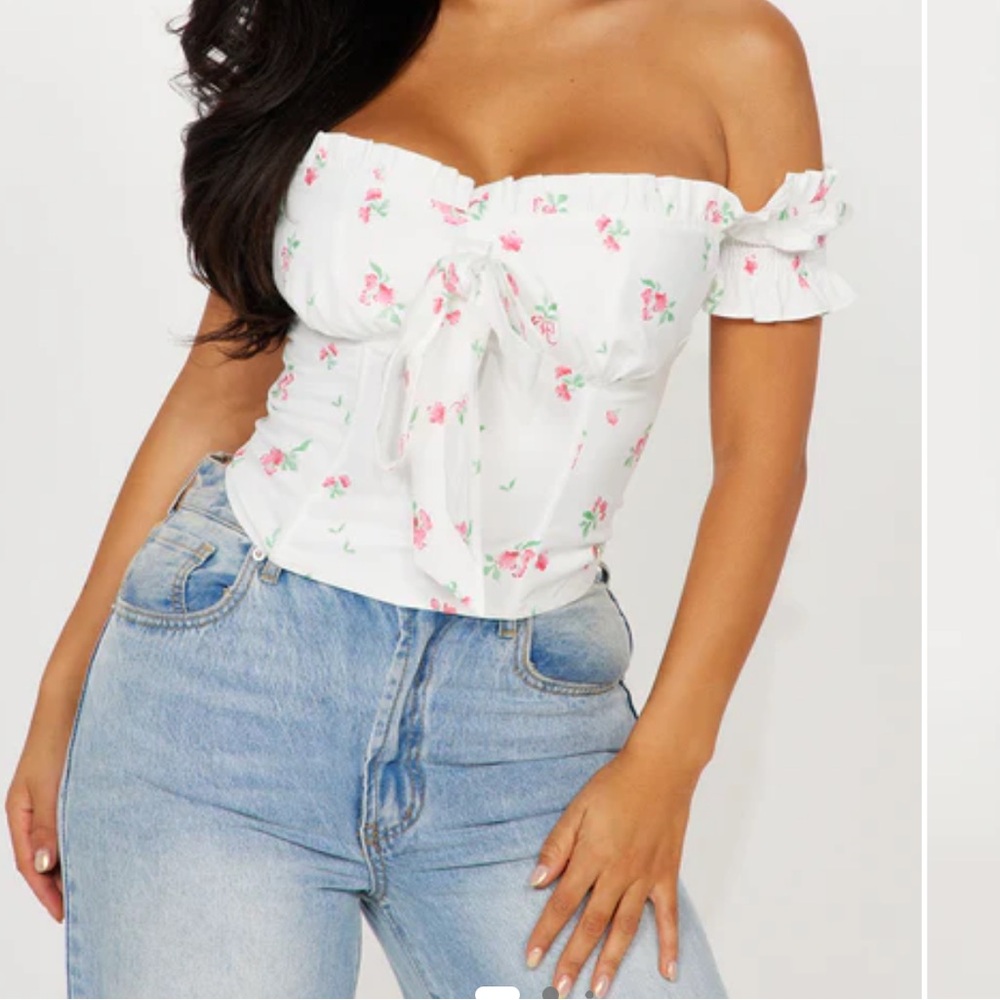 Fashion Nova Floral Off-Shoulder Blouse - White and Pink
